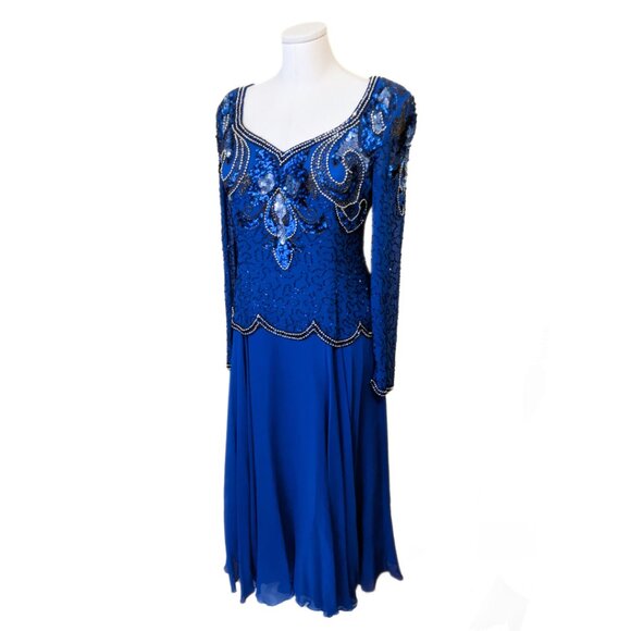 Vintage Augustat 80s Beaded Prom Gown Dress Art Deco Sequined Formal Sz 42/L - Picture 2 of 16